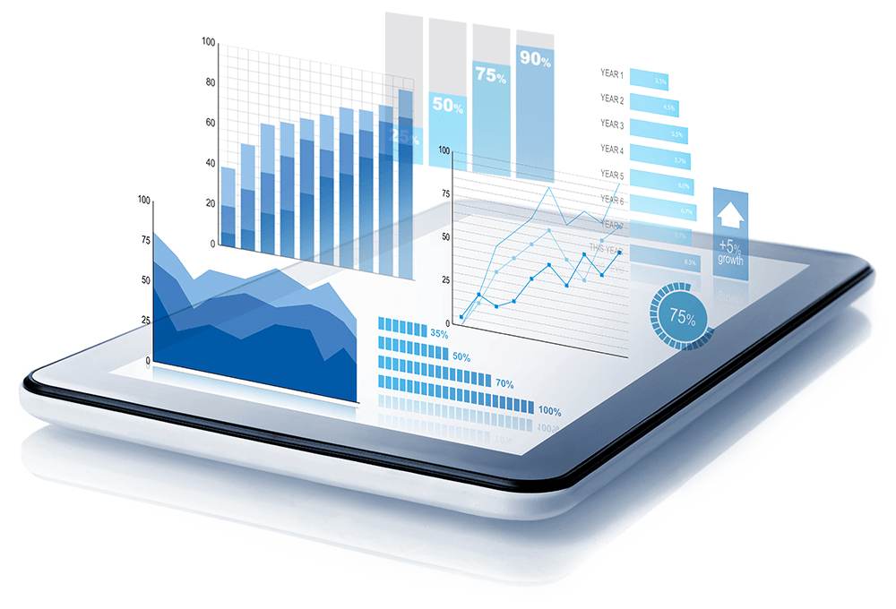 3D financial charts on top of a tablet